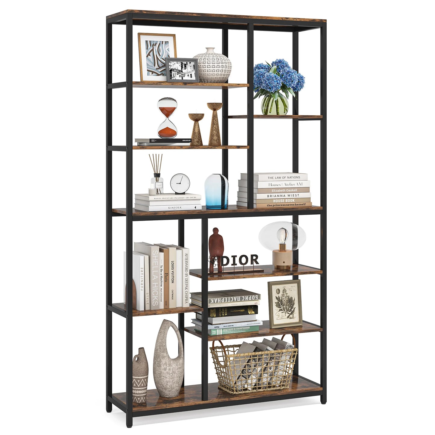 Tribesigns Modern 8-Tier Staggered Bookcase -, Wide Wood Etagere Shelving Unit