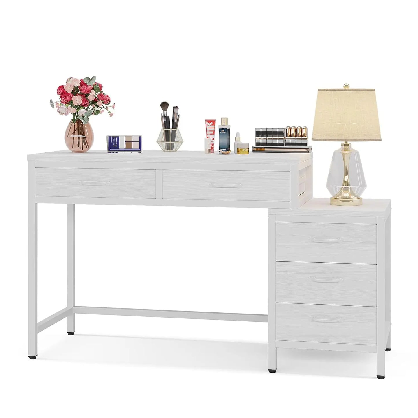 Vanity Desk with 5 Drawers, Makeup Vanity Table Dressing Table with Side 3-Drawer Chest, Make Up Vanities for, Customized