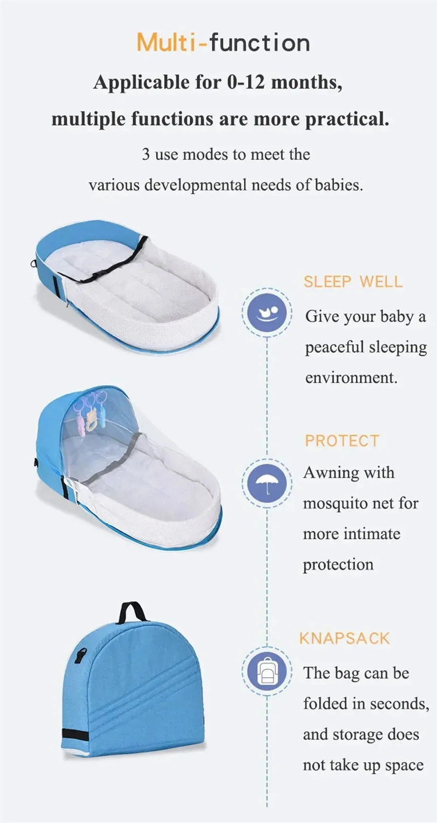 Portable Newborn Baby Bed - Bionic Isolation Travel Crib, Foldable Anti-Stress Bassinet for Baby