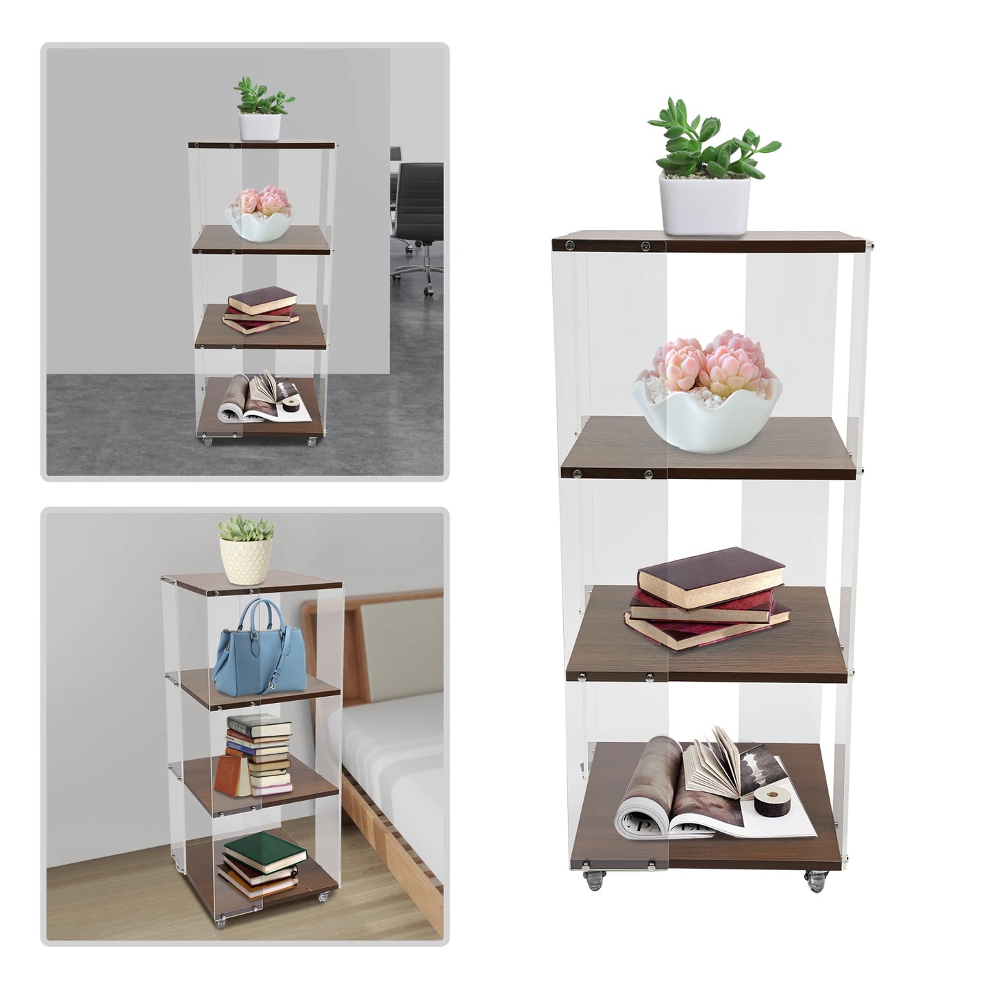 360 ° Rotating Bookshelf, 3-Layer Vertical Bookshelf, 3-Layer Acrylic Bookshelf, With a Load-Bearing Capacity of 50kg