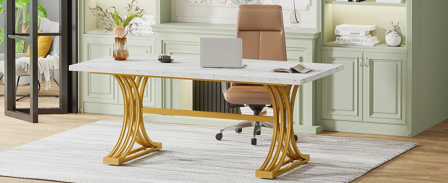 Tribesigns Modern Office Desk, 70.9" Wooden Computer Desk,Executive Desk with Gold Metal Legs, Large Workstation Home Office