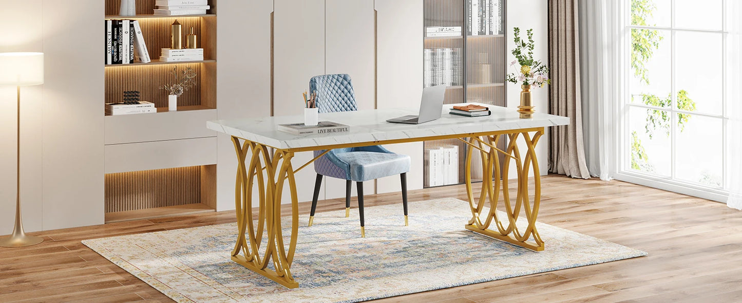 Tribesigns Modern Office Desk, 70.9" Wooden Computer Desk,Executive Desk with Gold Metal Legs, Large Workstation Home Office