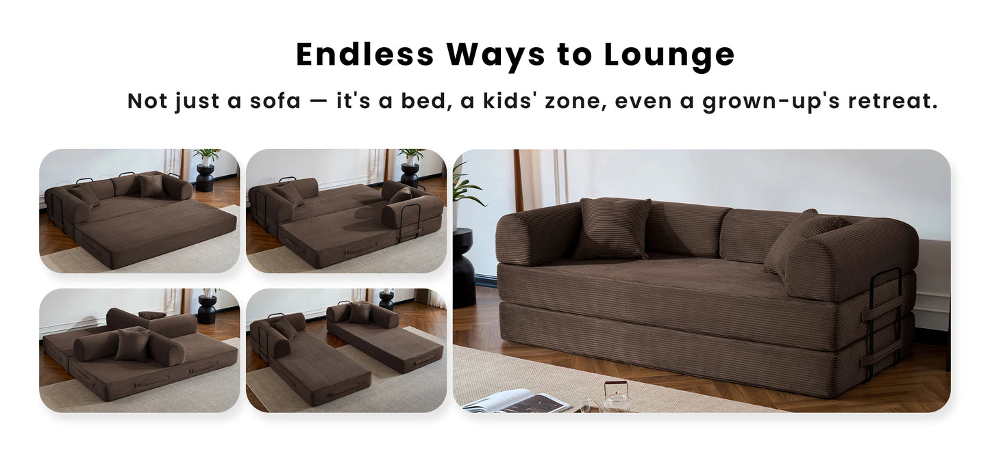 79’’ Folding Convertible Sofa Bed Corduroy Upholstered Boneless Couch, Loveseat Sleeper Floor Sofa for Living Room Bedroom