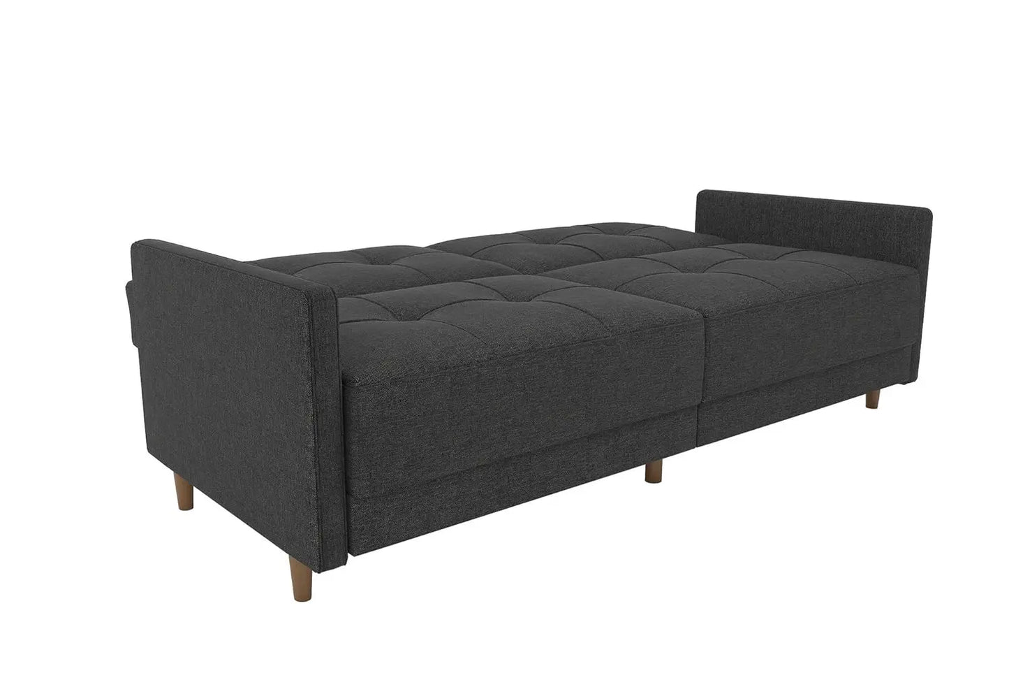Andora 76 Inch Futon Sofa Bed, Modern Upholstered Couch Sleeper with Button Tufted Back and Seat, Dark Gray