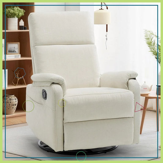 Swivel Rocking Recliner Chair, 360° Rotating Glider with Footrest, Chenille Fabric, Beige for Living Room Nursery