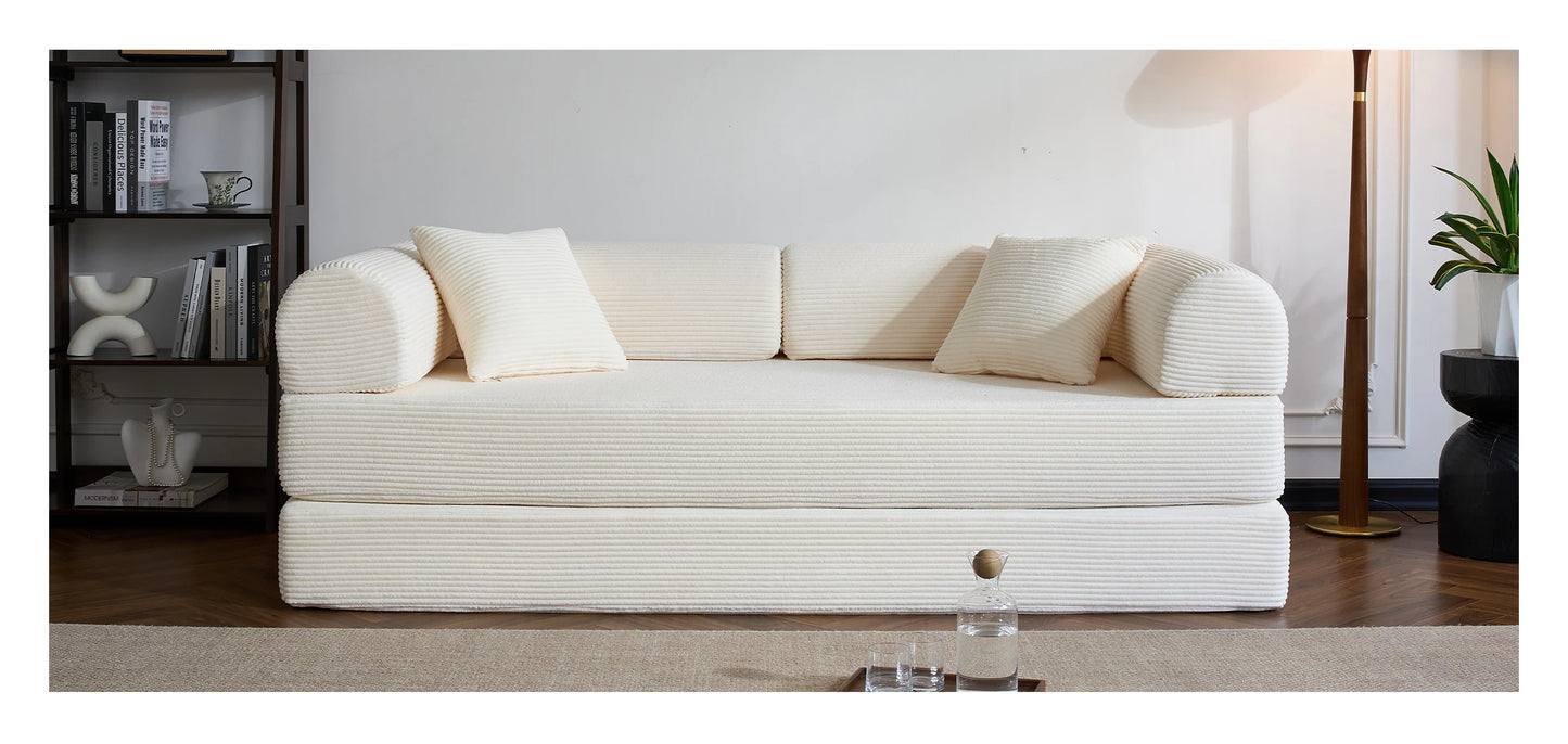 79’’ Folding Convertible Sofa Bed Corduroy Upholstered Boneless Couch, Loveseat Sleeper Floor Sofa for Living Room Bedroom