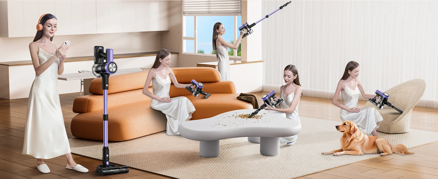 500W/55KPA Self-Standing Cordless Vacuum Cleaner,60 Mins Handheld Vacuum Cleaners,Smart LED Screen Vacuum for Carpet/Pet Hair