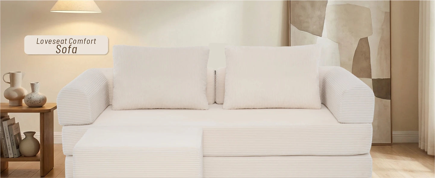 78" Modular Corduroy Sofa Bed with Ottoman, 5in1 Folding Floor Mattress Couch,Sleeper Sofa with Fixed-Shape Frame,Futon Sofa Bed