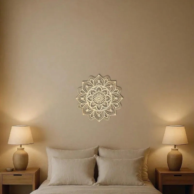 Gold Metal Wall Art: Intricate Mandala Design Hanging for Bedroom, Living Room, Study.