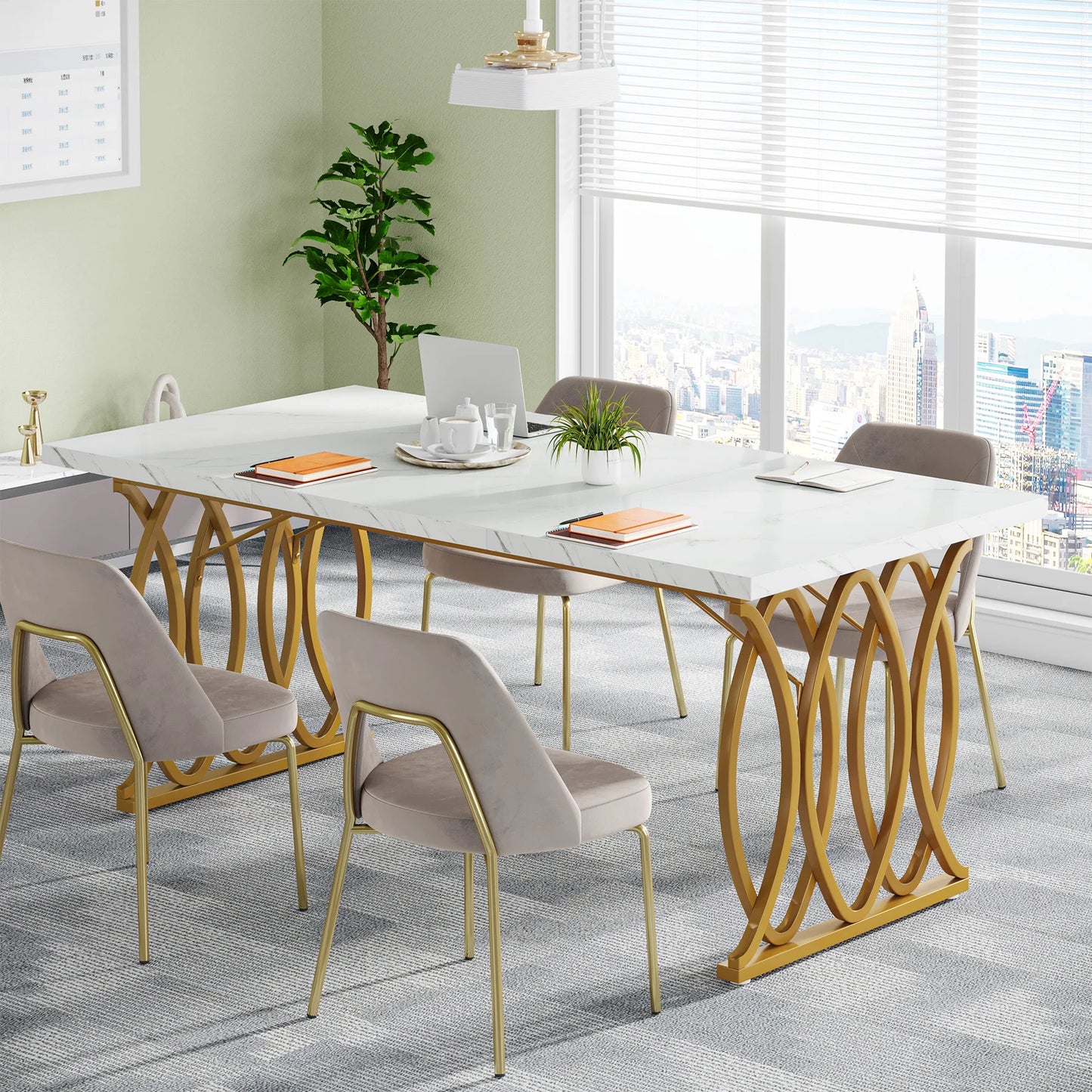 Tribesigns Modern Office Desk, 70.9" Wooden Computer Desk,Executive Desk with Gold Metal Legs, Large Workstation Home Office