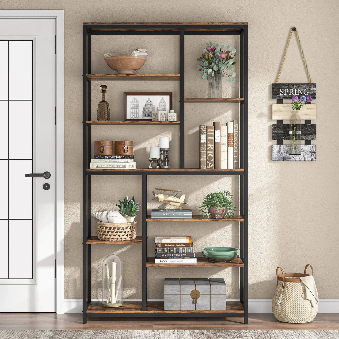 Tribesigns Modern 8-Tier Staggered Bookcase -, Wide Wood Etagere Shelving Unit