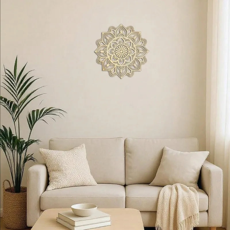 Gold Metal Wall Art: Intricate Mandala Design Hanging for Bedroom, Living Room, Study.