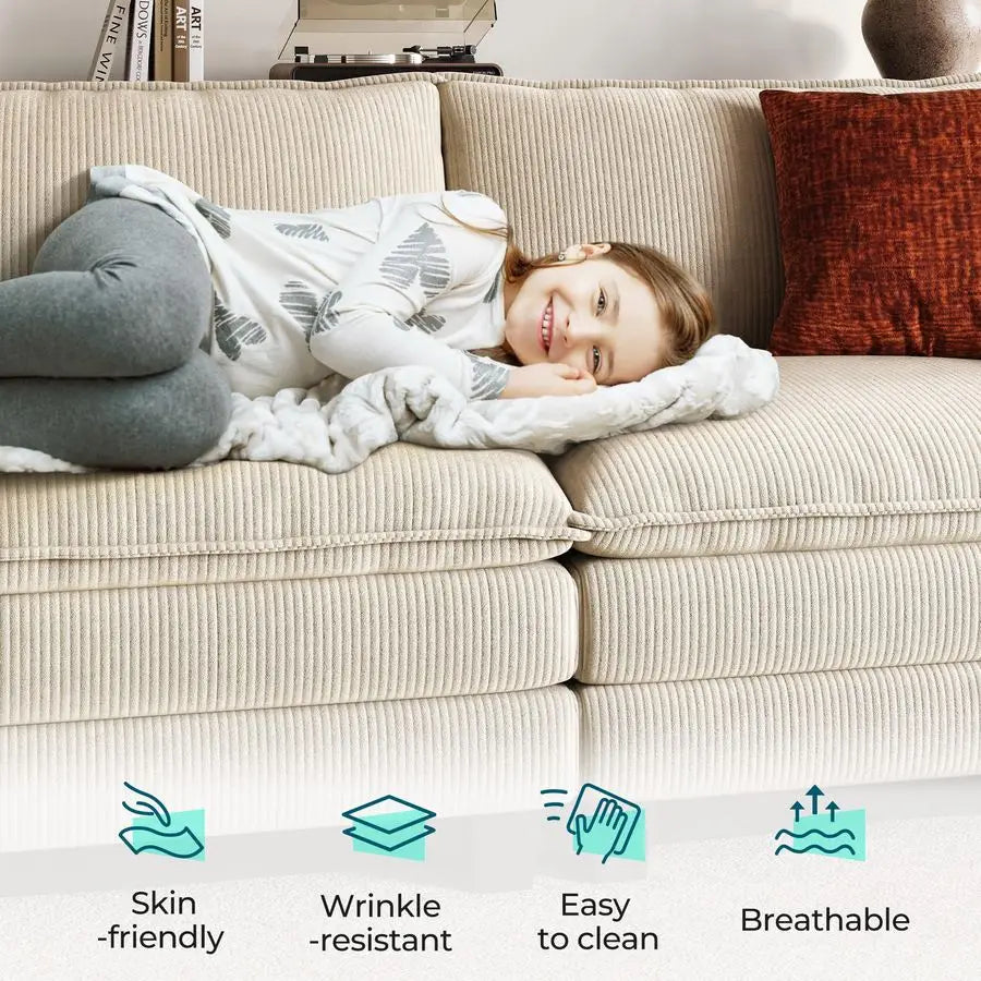 90 Cloud Loveseat Sofa, Modular Sectional Couches Corduroy Cloud Couch Soft Modern Comfy Love Seat Sofa Set for Living Room Apa