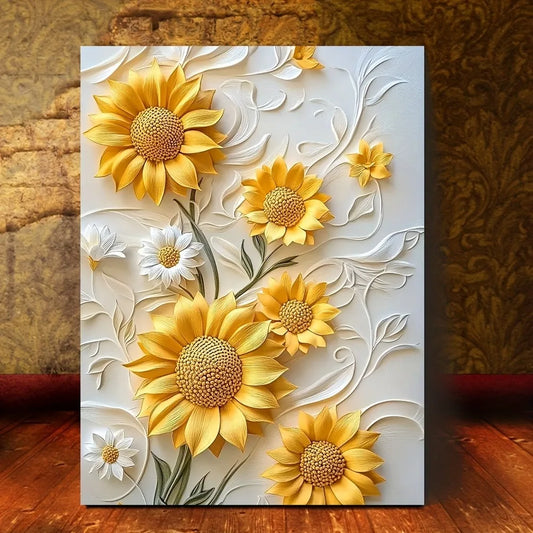 3D relief sunflower canvas art with wood frame, vivid yellow wall printing in living room and bedroom, Christmas home decor