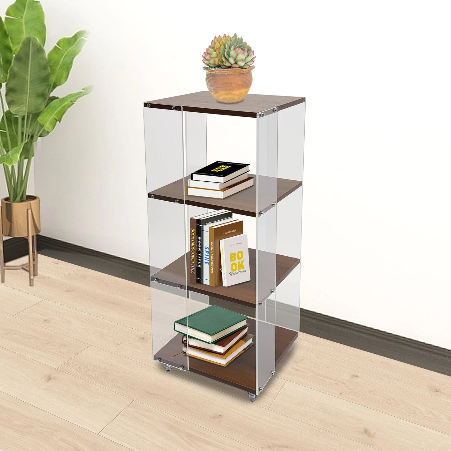 360 ° Rotating Bookshelf, 3-Layer Vertical Bookshelf, 3-Layer Acrylic Bookshelf, With a Load-Bearing Capacity of 50kg