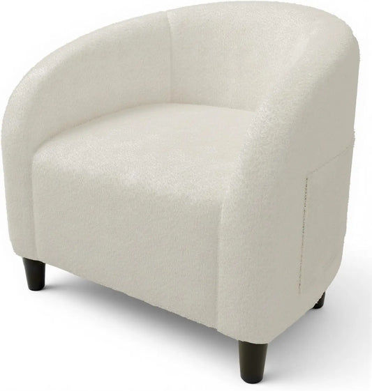 Beige Boucle Barrel Accent Chair for Living Room, Bedroom, Office & Reception