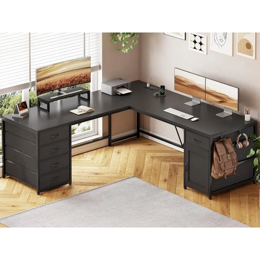 Computer Desk with Drawer & Power Outlet,Long Home Office Desk or Corner Desk, Corner Desk with Monitor Shelf,Customized