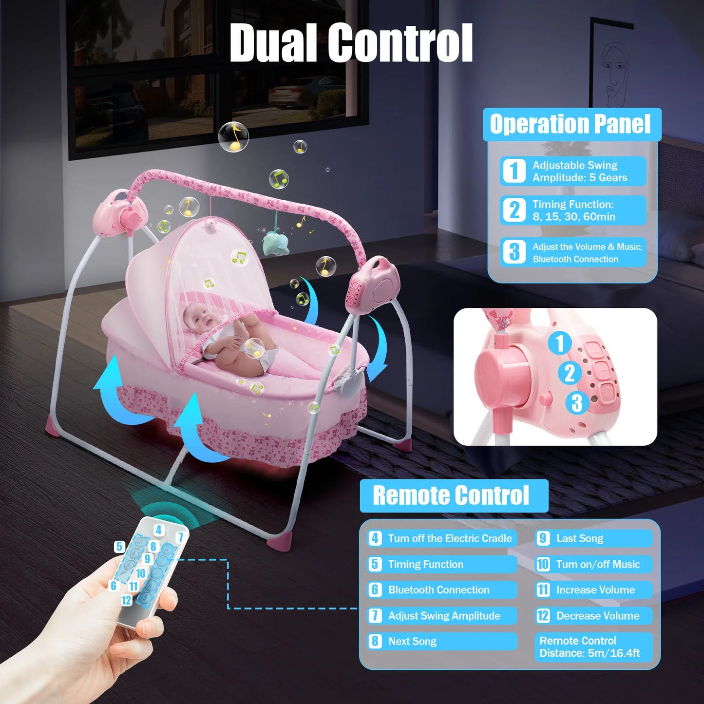 Cradle Swing Sleeping Bed Auto Rocking Chair Bed Swing 5 Speed Stand Baskets Musical Sleeping Basket 0-18 Months