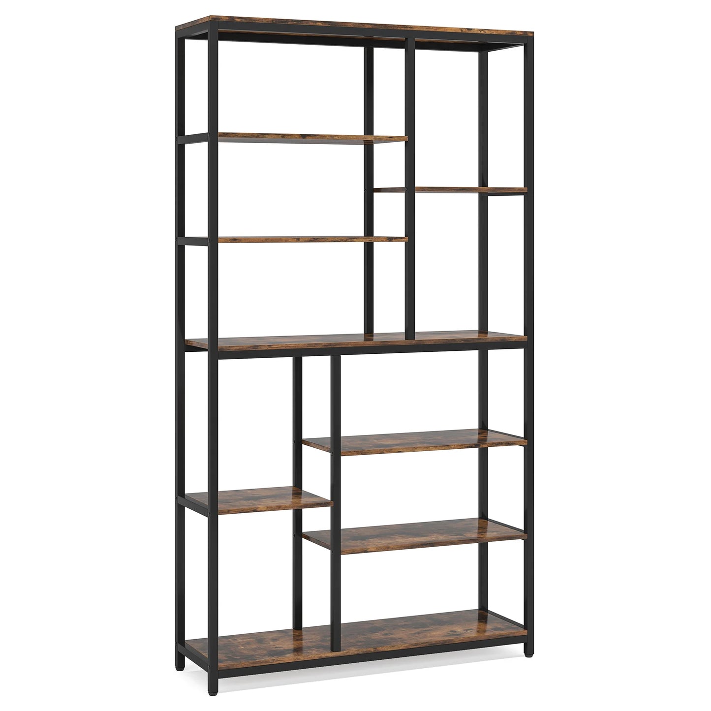 Tribesigns Modern 8-Tier Staggered Bookcase -, Wide Wood Etagere Shelving Unit