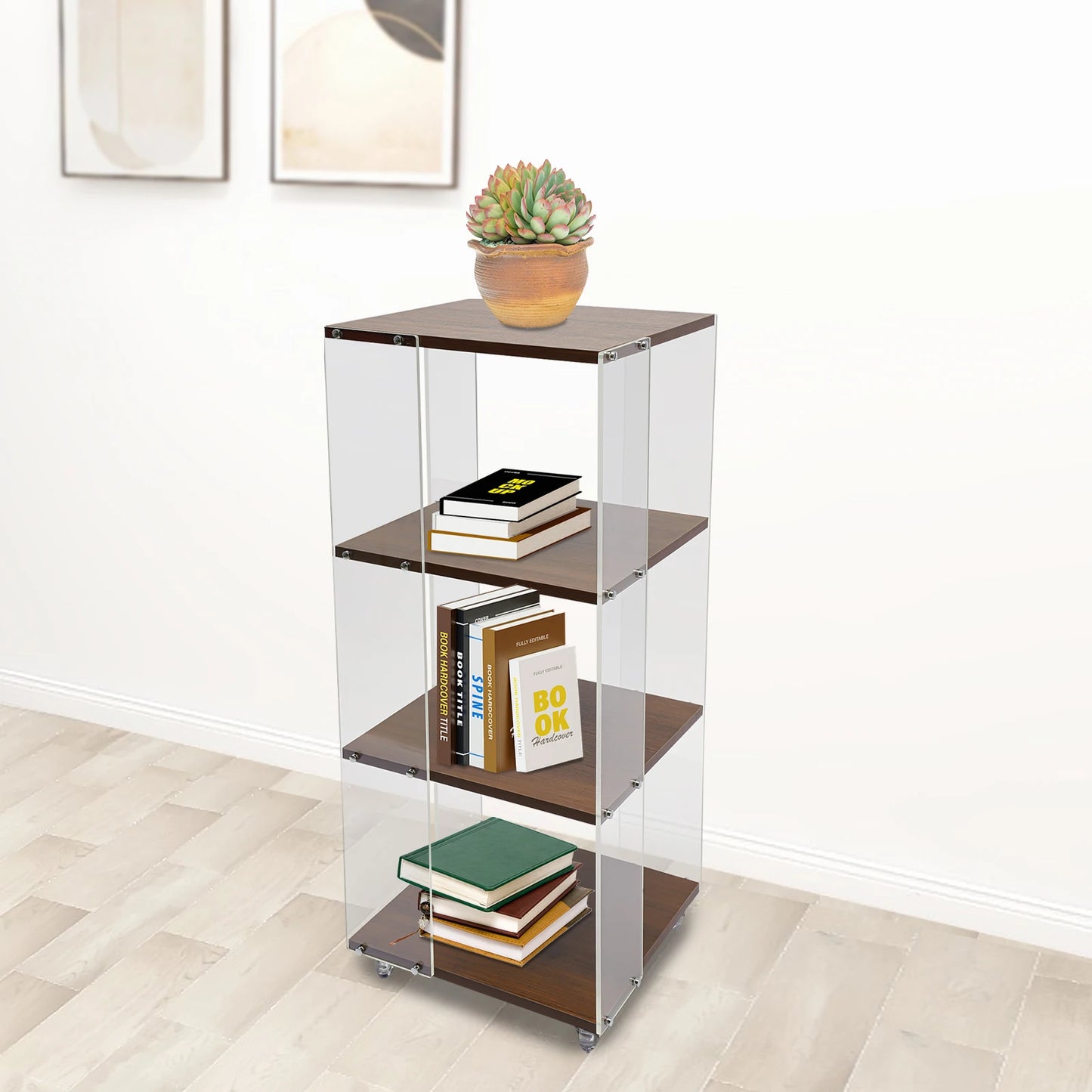 360 ° Rotating Bookshelf, 3-Layer Vertical Bookshelf, 3-Layer Acrylic Bookshelf, With a Load-Bearing Capacity of 50kg