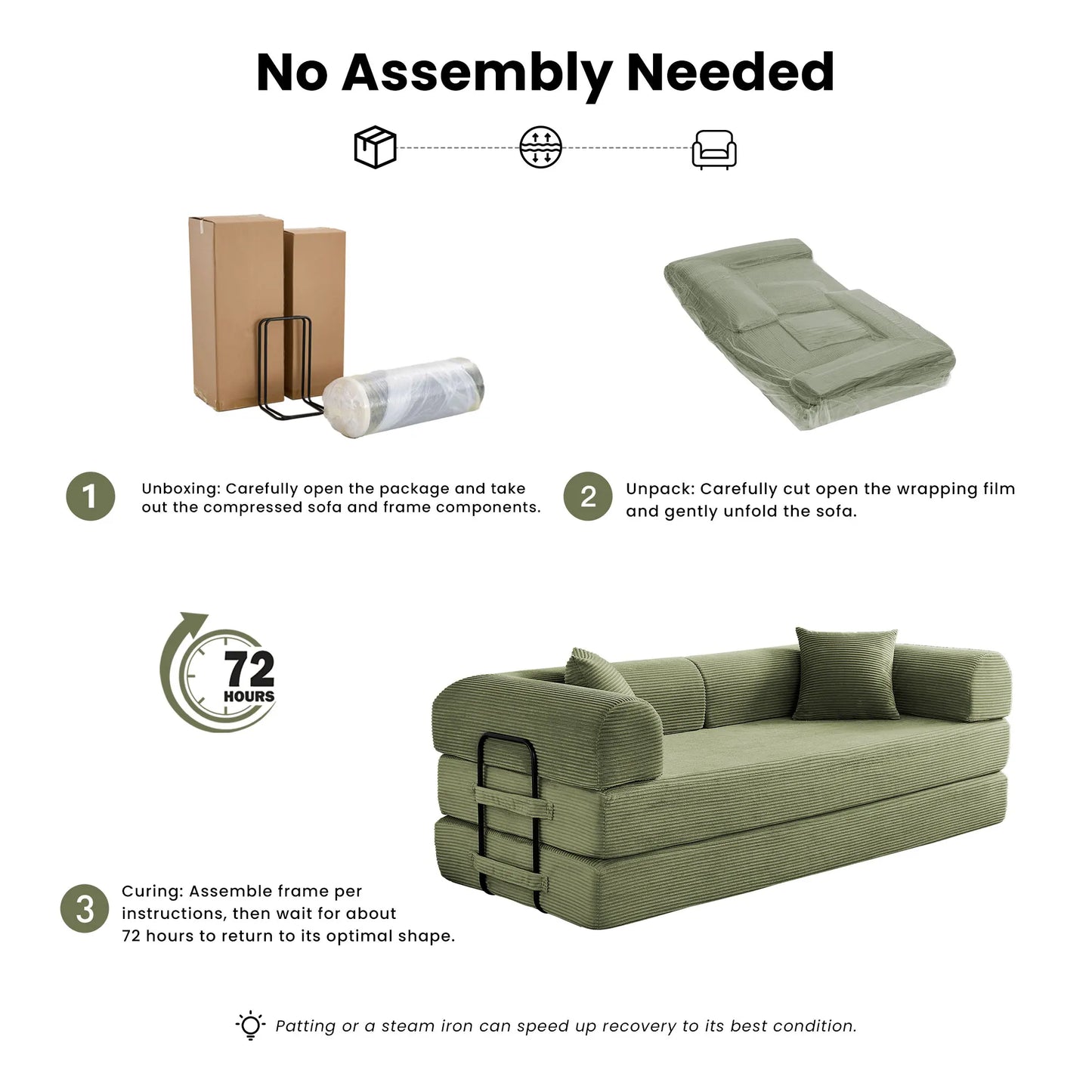 79’’ Folding Convertible Sofa Bed Corduroy Upholstered Boneless Couch, Loveseat Sleeper Floor Sofa for Living Room Bedroom