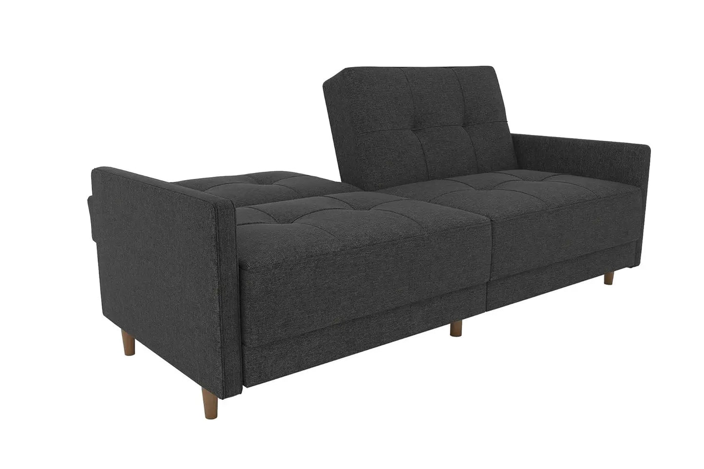 Andora 76 Inch Futon Sofa Bed, Modern Upholstered Couch Sleeper with Button Tufted Back and Seat, Dark Gray