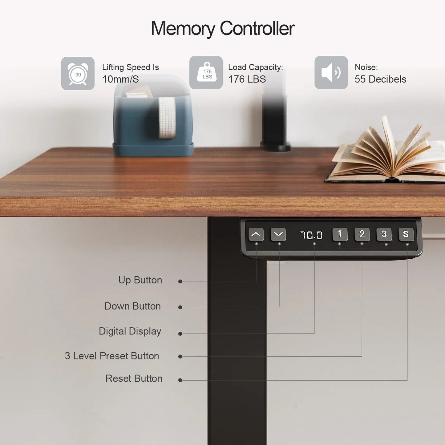 Standing Desk w/ 2 Adjustable Monitor Shelves,Electric Stand Up Desk with Memory Controller & Adjustable Height