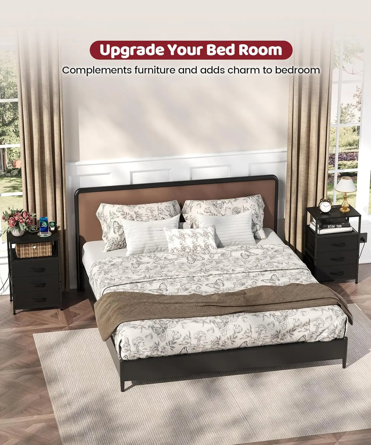 LED Nightstand with Charging Station, 3 Drawers & Open Shelf, RGB Lights Sync to Music, Black