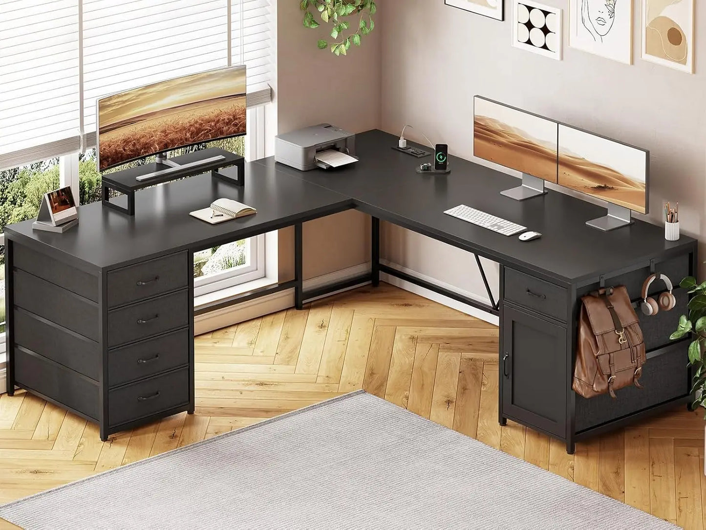 Computer Desk with Drawer & Power Outlet,Long Home Office Desk or Corner Desk, Corner Desk with Monitor Shelf,Customized